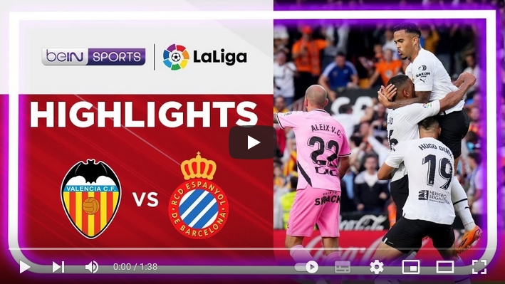 ไฮไลท์ฟุตบอลลาลีกา สเปน บาเลนเซีย 2 - 2 เอสปันญ่อล