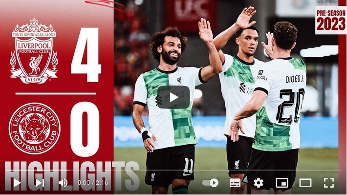 คลิปไฮไลท์กระชับมิตร (สโมสร) ลิเวอร์พูล 4 - 0 เลสเตอร์ ซิตี้