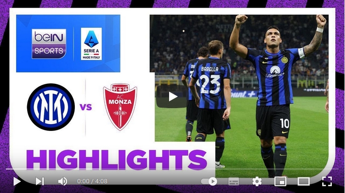 คลิปไฮไลท์กัลโช่ เซเรียอา อิตาลี อินเตอร์ มิลาน 2 - 0 มอนซ่า 1912