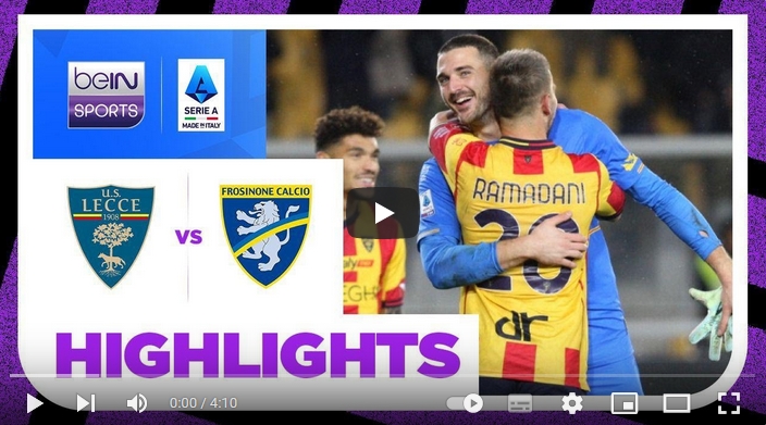 คลิปไฮไลท์กัลโช่ เซเรียอา อิตาลี เลชเช่ 2 - 1 โฟรซิโนเน่
