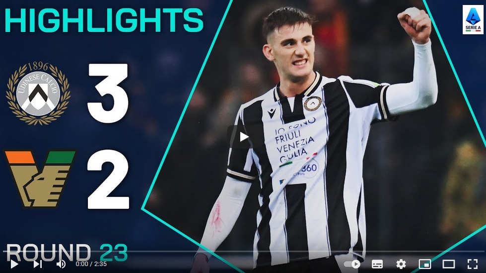 ไฮไลท์ฟุตบอล อูดิเนเซ่ 3 - 2 เอซี เวนิช