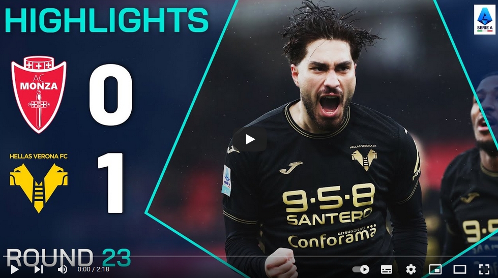 ไฮไลท์ฟุตบอล มอนซ่า 1912 0 - 1 เวโรน่า