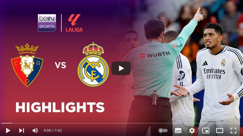 ไฮไลท์ฟุตบอล โอซาซูน่า 1 - 1 เรอัล มาดริด