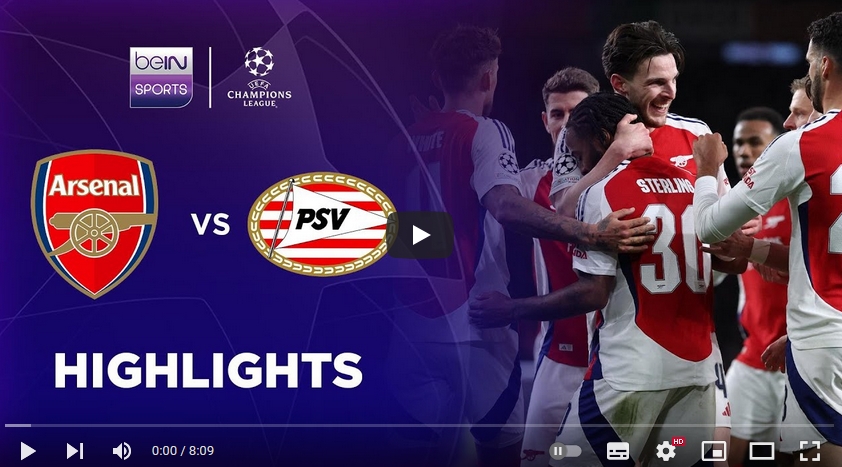 ไฮไลท์ฟุตบอล อาร์เซน่อล 2 - 2 พีเอสวี ไอนด์โฮเฟ่น