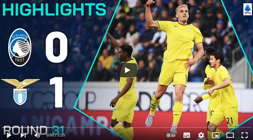 ไฮไลท์ฟุตบอล อตาลันต้า 0 - 1 ลาซิโอ