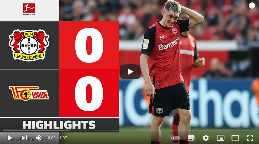 ไฮไลท์ฟุตบอล ไบเออร์  เลเวอร์คูเซิน 0 - 0 ยูเนี่ยน เบอร์ลิน