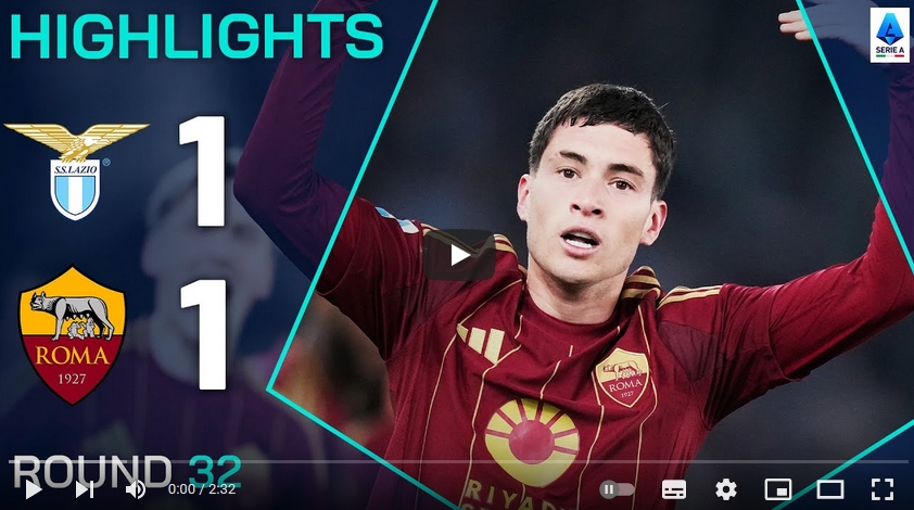 ไฮไลท์ฟุตบอล ลาซิโอ 1 - 1 เอเอส โรม่า
