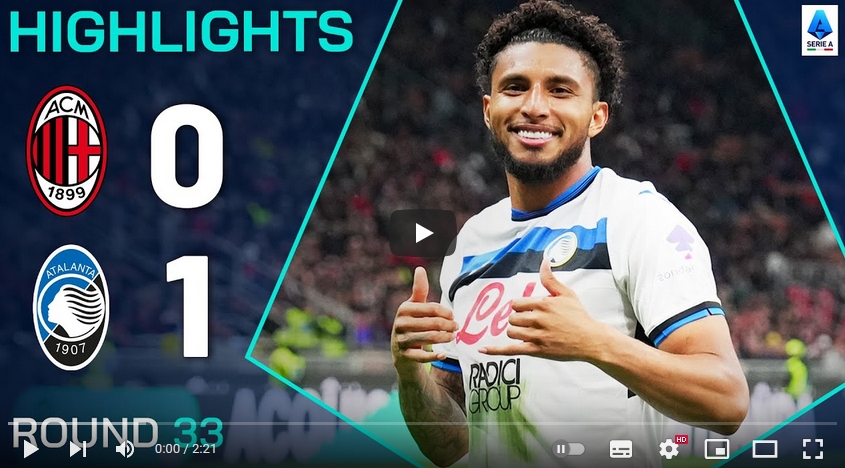 ไฮไลท์ฟุตบอล เอซี มิลาน 0 - 1 อตาลันต้า