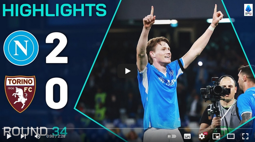 ไฮไลท์ฟุตบอล นาโปลี 2 - 0 โตริโน่