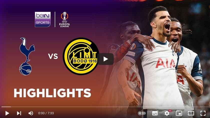 ไฮไลท์ฟุตบอล ท็อตแน่ม ฮ็อทสเปอร์ 3 - 1 โบโด กลิมท์